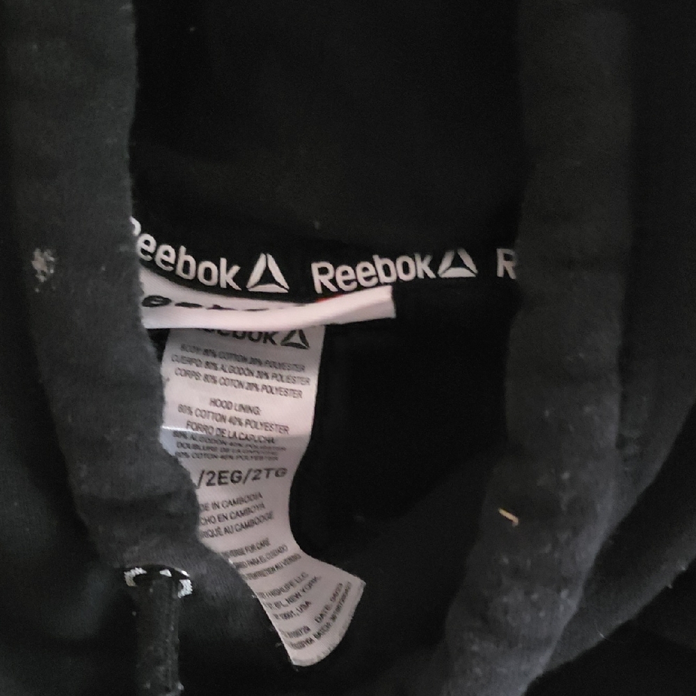 Mens Reebok Black Pullover Hoodie with Logo Trim